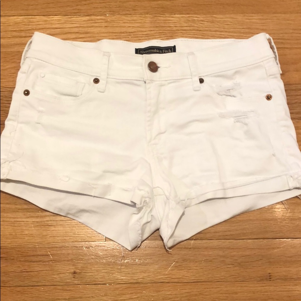 Abercrombie & Fitch white distressed jean shorts
